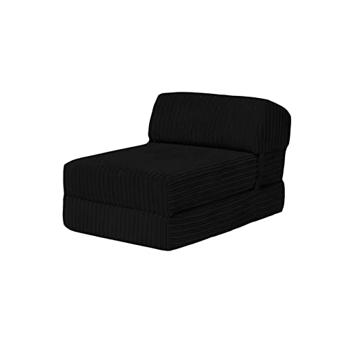 Loft 25 Jumbo Cord Plegable sofá Individual Futón Z-Cama | Sleepover Guest Living Room | Silla Suave y cómoda | Ligero y Duradero | Muebles de Tela de Calidad Cord (Negro)