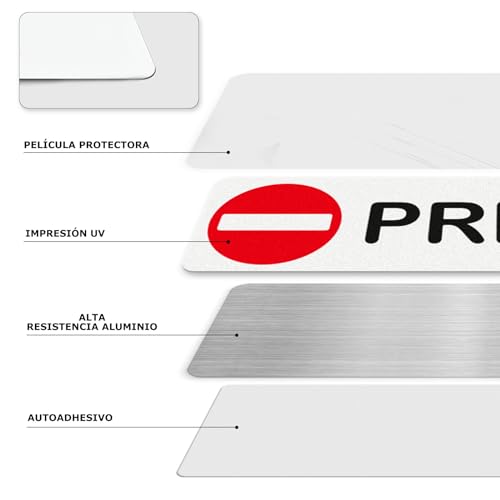 Cartel Adhesivo Privado - Señal Privado por Puerta Material de Aluminio 20 CM X 5 CM - 2 Piezas