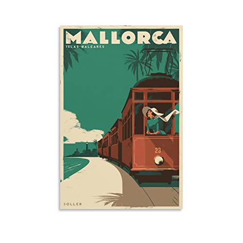 Enartly Tela De Lienzo Vintage Poster Mallorca Wall Art Posters para la estética de la habitación 40x60cm Sin Marco
