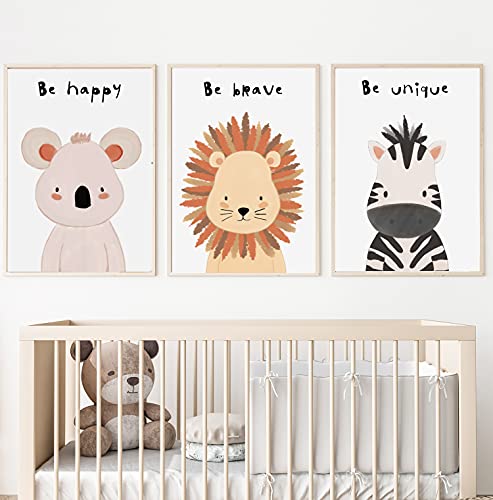 Kolorix Set de Cuadros Infantiles para habitación bebé, Juego de 3 láminas de Animales DIN A4. Poster Safari para decoración.