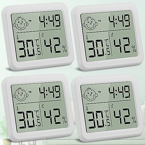 DazSpirit Termometro Higrometro Digital Termohigrometro Interior, Medidor Temperatura y Humedad con funciones de comodidad, hora y fecha para dormitorio, habitación bebé, oficina, casa (4 blanco)