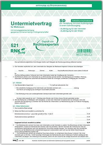 RNK 521 - Contrato para alquiler (SD, 2 x 2 hojas, DIN A4, con certificado de establecimiento de vivienda, 25 unidades)